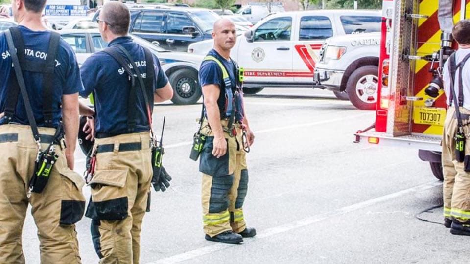 Cy in Sarasota County firefighter turnout gear